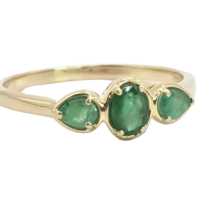 Vintage: 9ct Yellow Gold Emerald Trilogy Ring