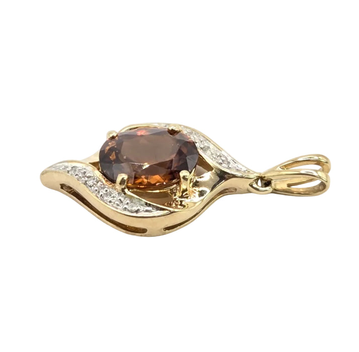 Vintage: 9ct Yellow Gold Golden Cognac Topaz & Diamond Pendant