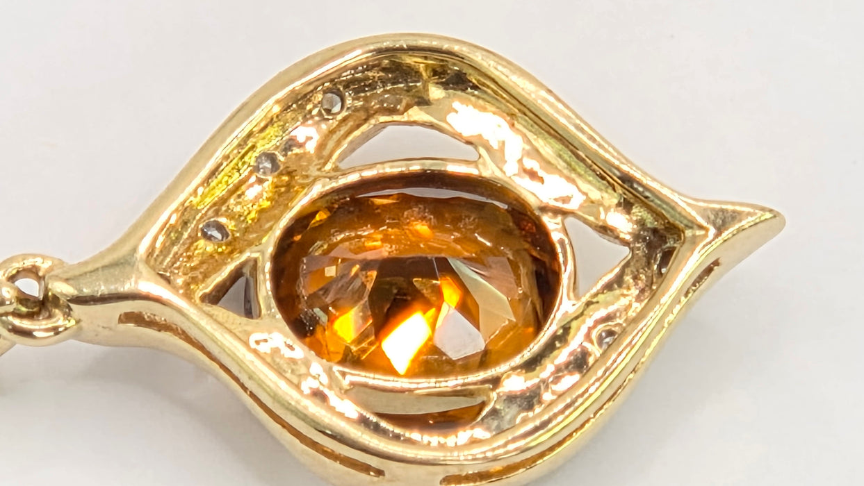 Vintage: 9ct Yellow Gold Golden Cognac Topaz & Diamond Pendant