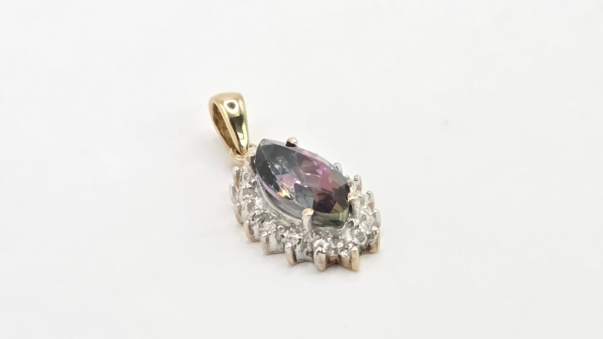 Vintage: 9ct Yellow Gold Mystic Topaz & Diamond Pendant