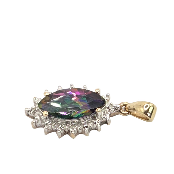 Vintage: 9ct Yellow Gold Mystic Topaz & Diamond Pendant