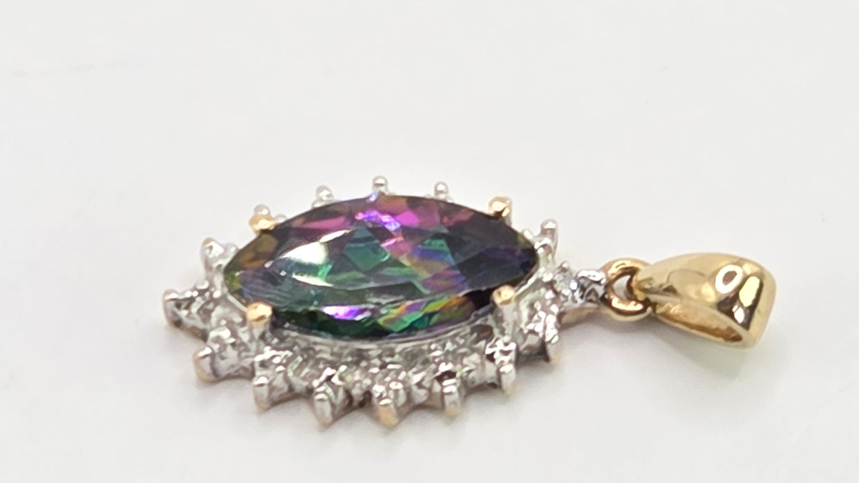 Vintage: 9ct Yellow Gold Mystic Topaz & Diamond Pendant
