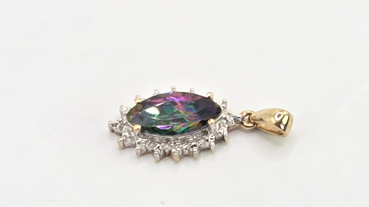 Vintage: 9ct Yellow Gold Mystic Topaz & Diamond Pendant