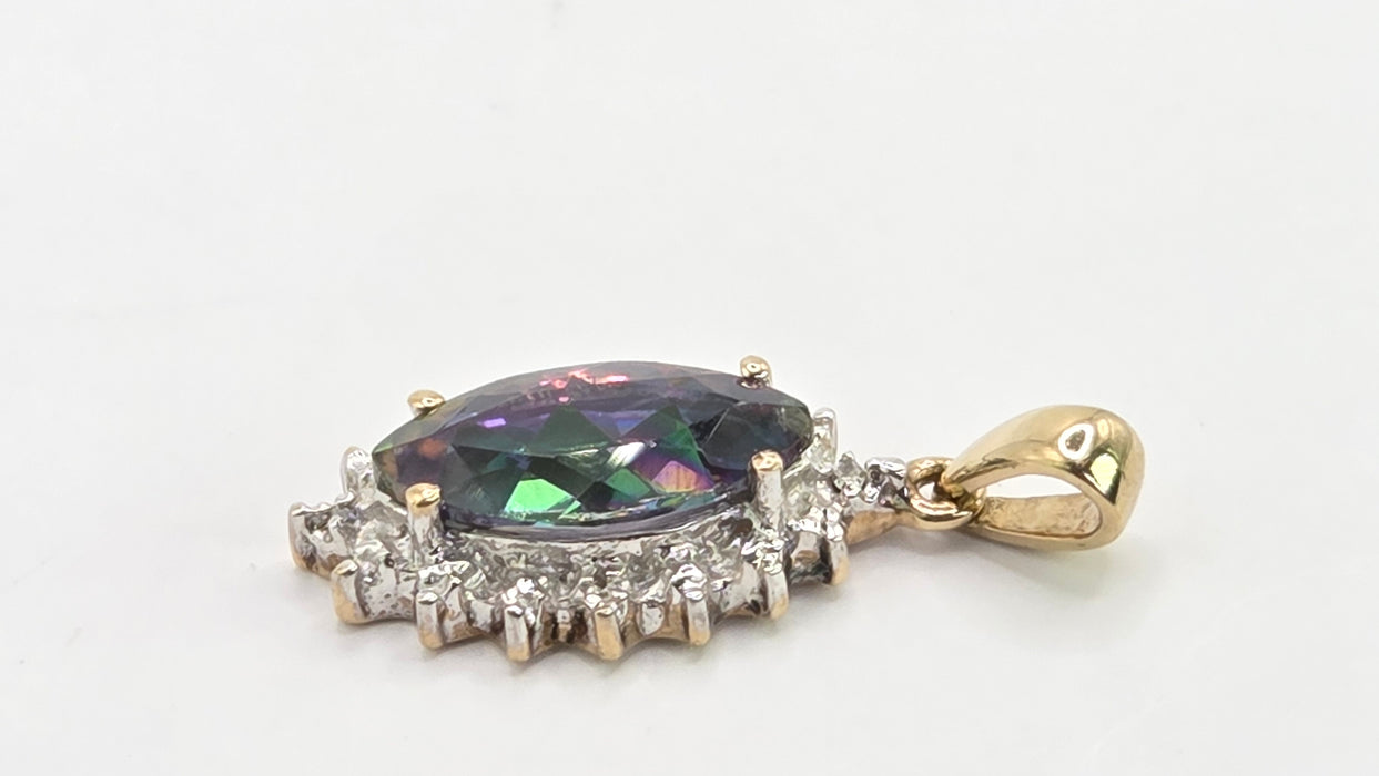 Vintage: 9ct Yellow Gold Mystic Topaz & Diamond Pendant