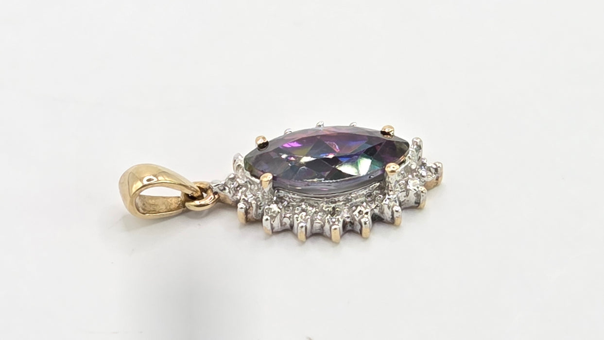 Vintage: 9ct Yellow Gold Mystic Topaz & Diamond Pendant
