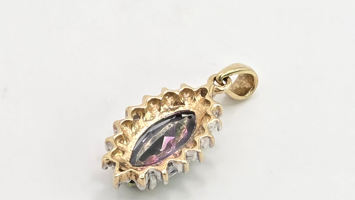 Vintage: 9ct Yellow Gold Mystic Topaz & Diamond Pendant