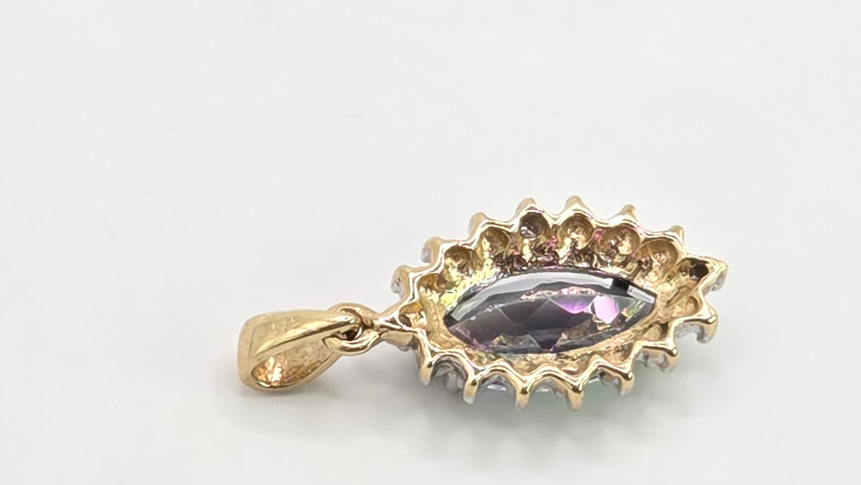 Vintage: 9ct Yellow Gold Mystic Topaz & Diamond Pendant