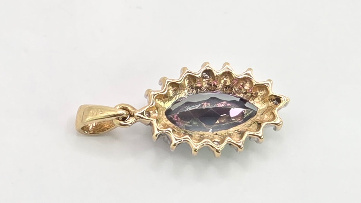 Vintage: 9ct Yellow Gold Mystic Topaz & Diamond Pendant