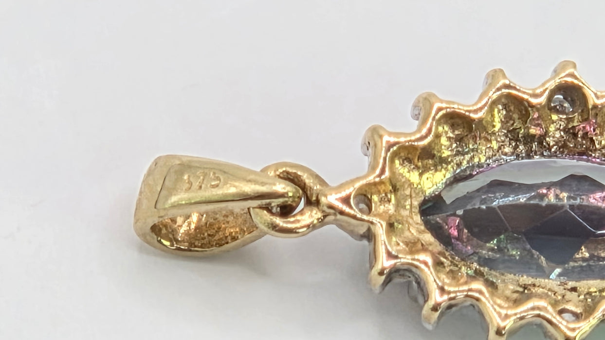 Vintage: 9ct Yellow Gold Mystic Topaz & Diamond Pendant