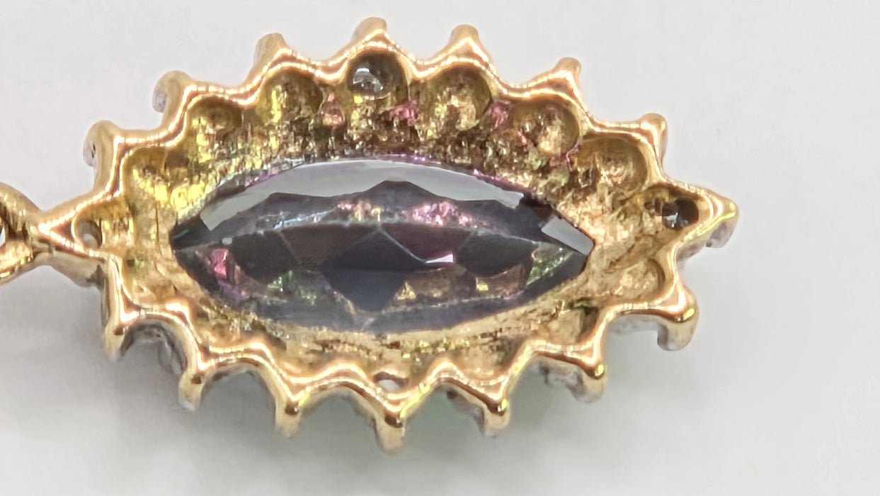 Vintage: 9ct Yellow Gold Mystic Topaz & Diamond Pendant