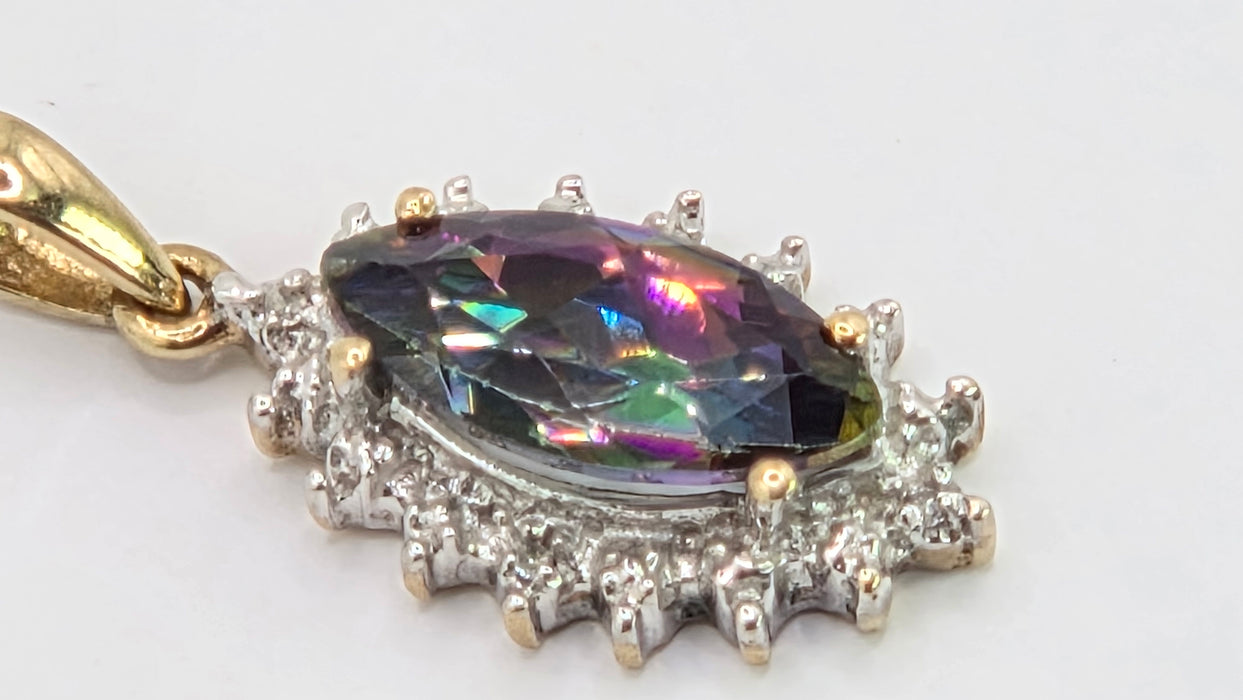 Vintage: 9ct Yellow Gold Mystic Topaz & Diamond Pendant