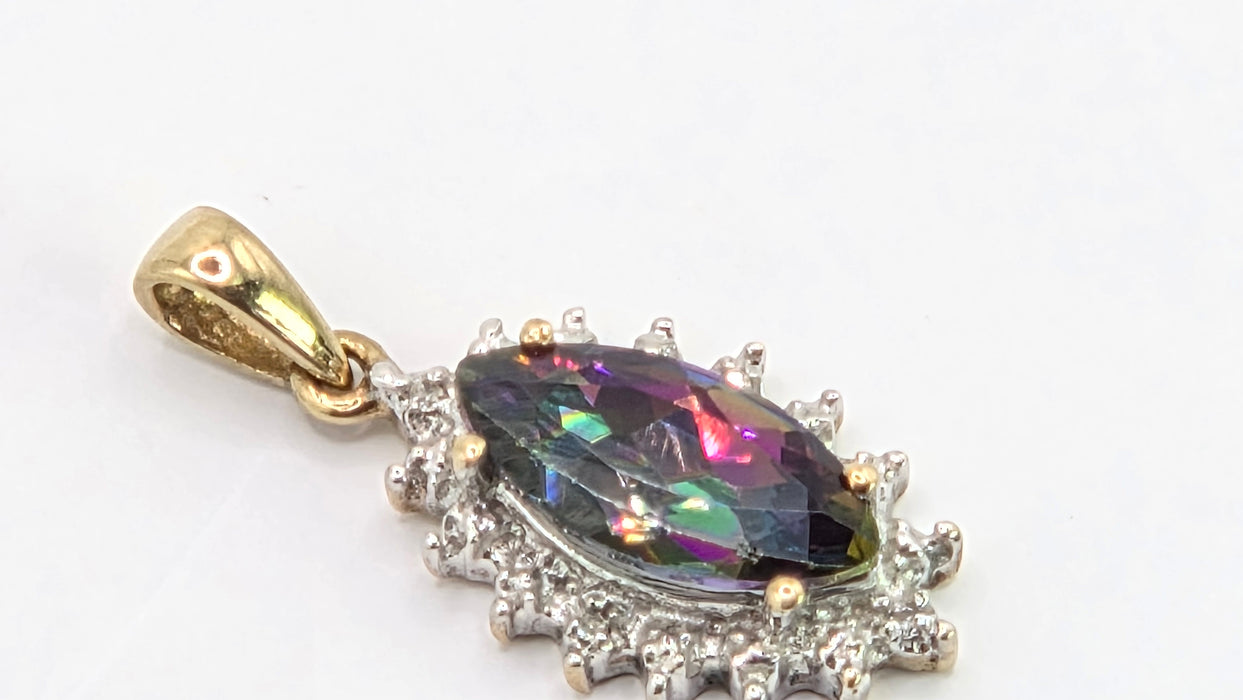 Vintage: 9ct Yellow Gold Mystic Topaz & Diamond Pendant