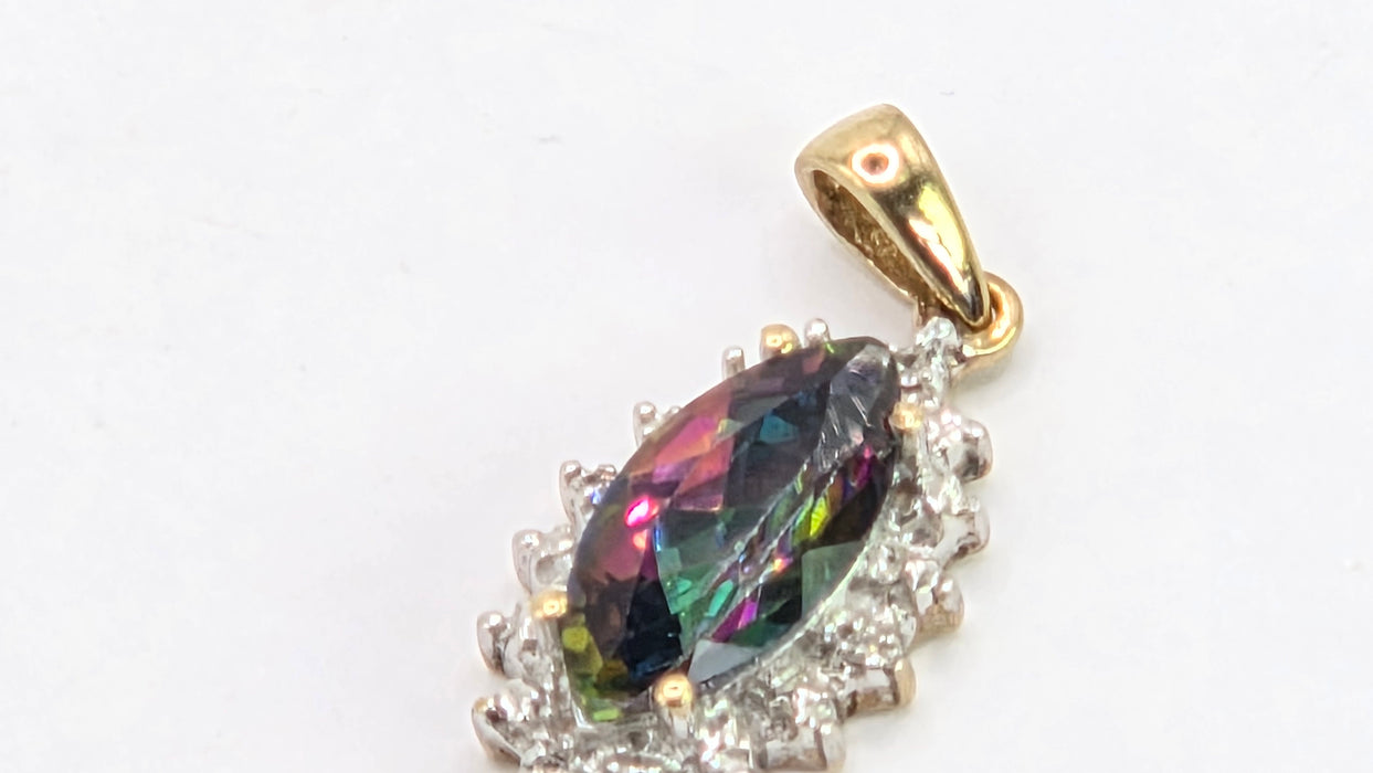Vintage: 9ct Yellow Gold Mystic Topaz & Diamond Pendant