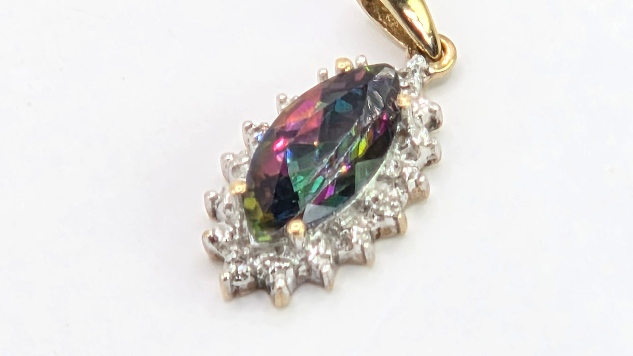 Vintage: 9ct Yellow Gold Mystic Topaz & Diamond Pendant
