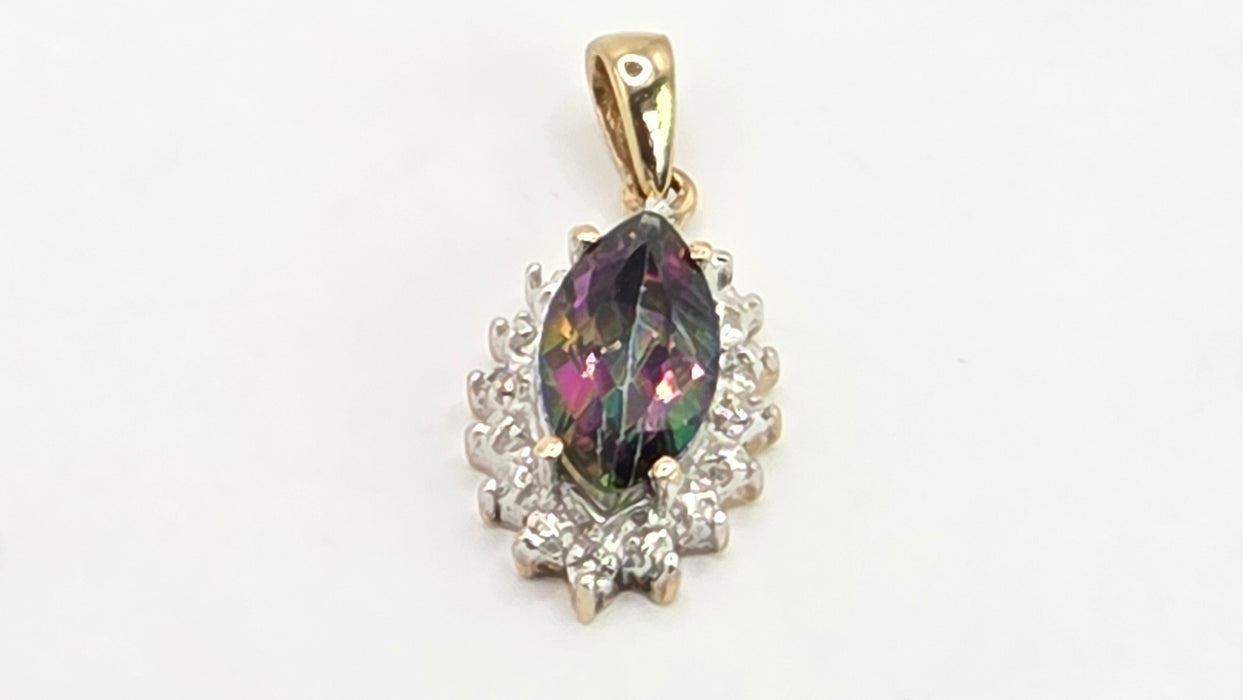 Vintage: 9ct Yellow Gold Mystic Topaz & Diamond Pendant