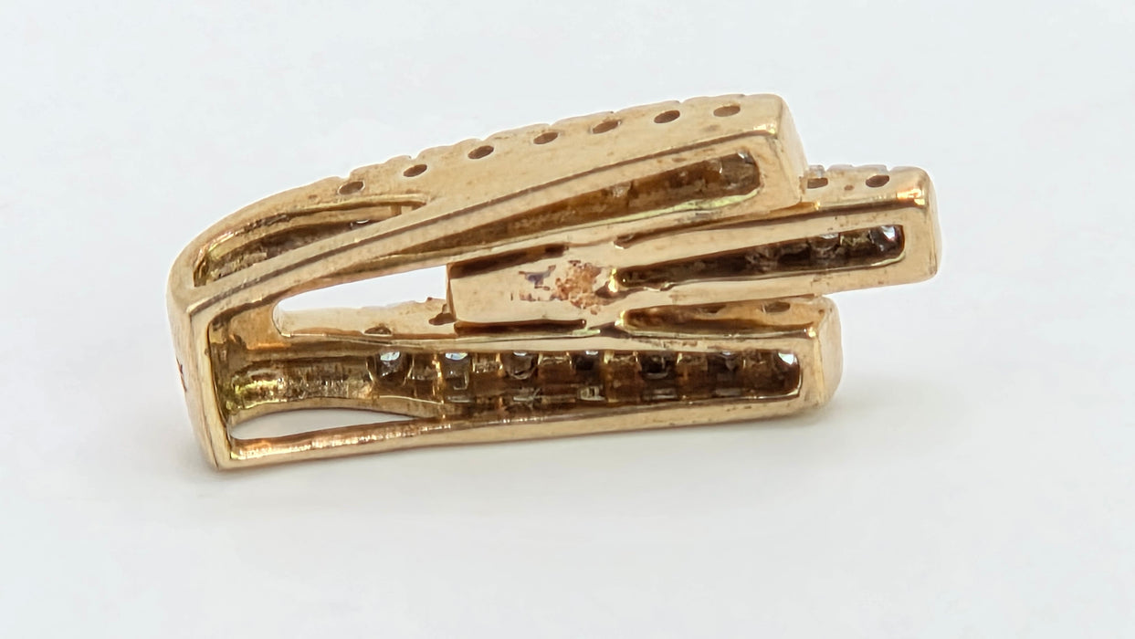 Vintage: 9ct Yellow Gold Three Row Diamond Bar Pendant