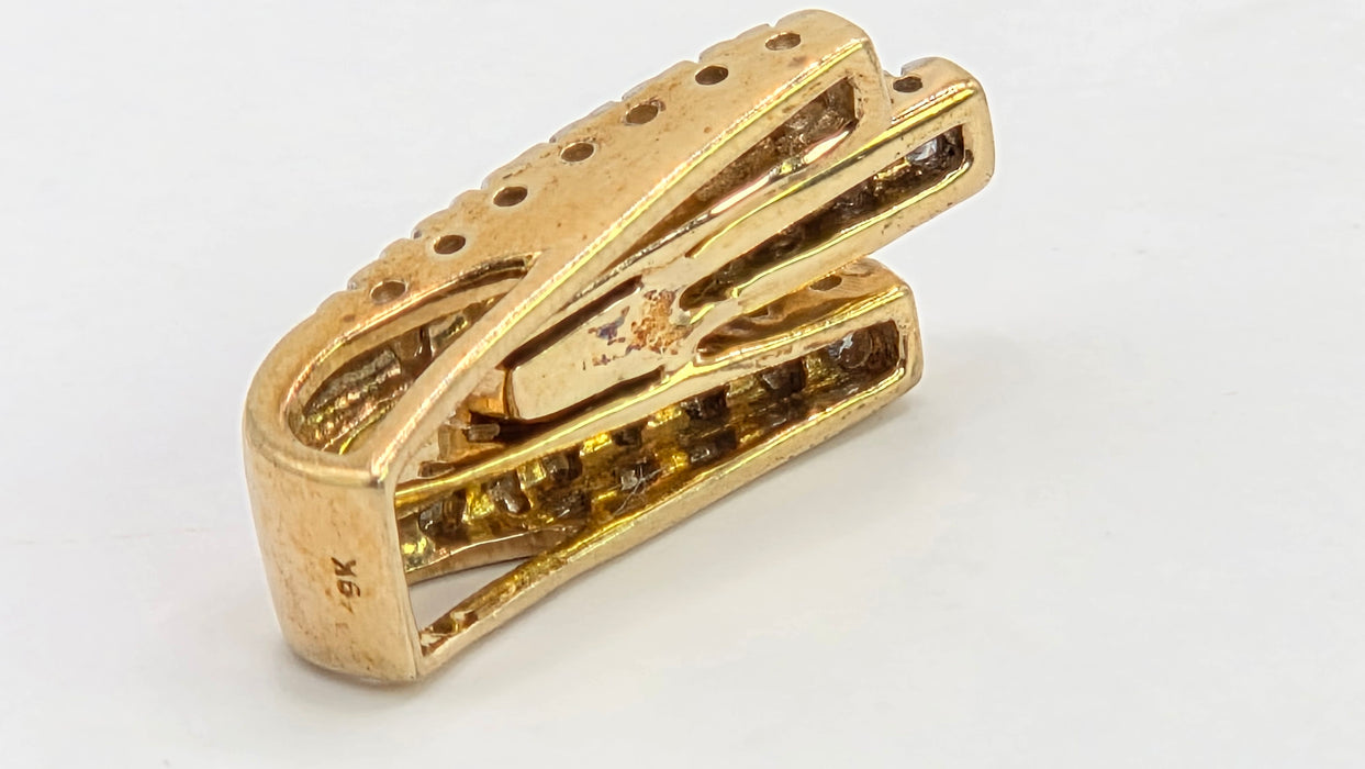 Vintage: 9ct Yellow Gold Three Row Diamond Bar Pendant