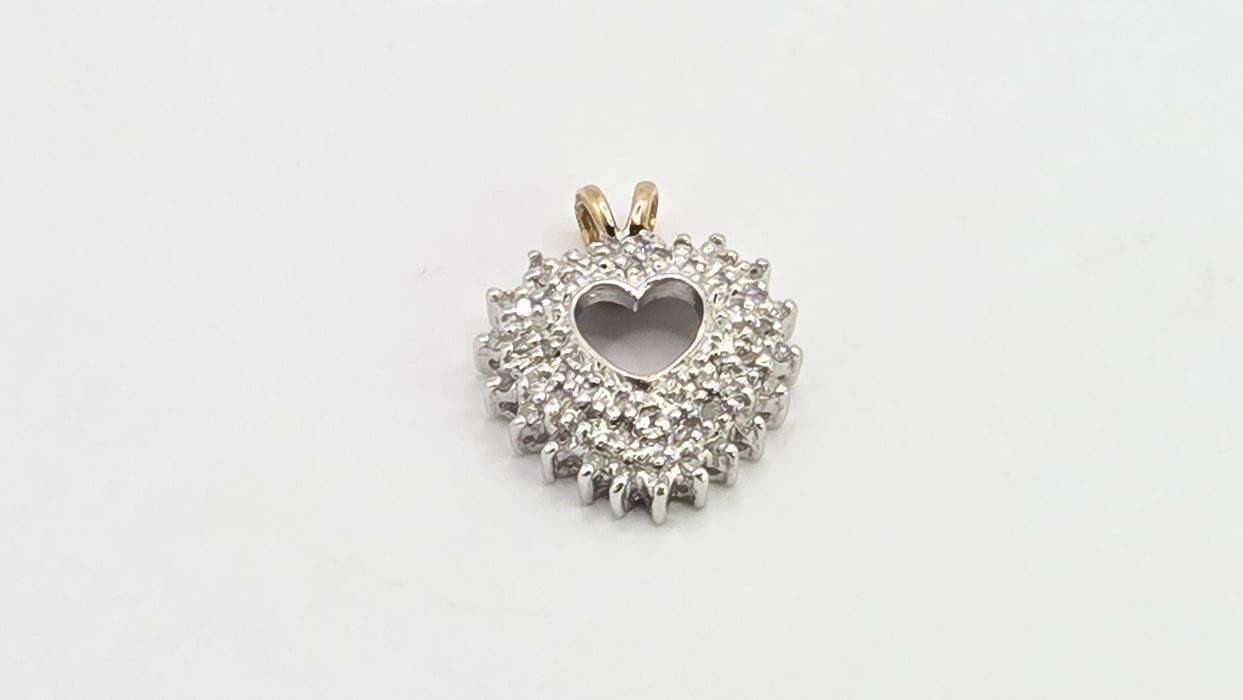Vintage: 9ct Yellow & White Gold Diamond Heart Pendant