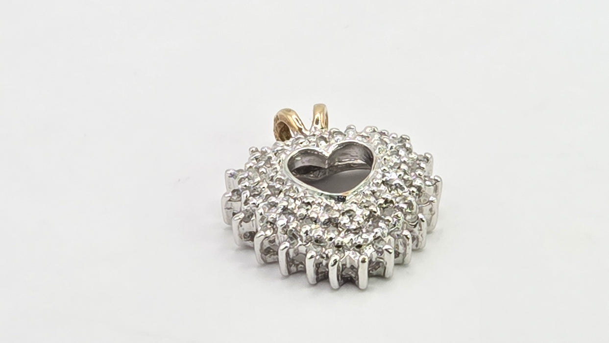 Vintage: 9ct Yellow & White Gold Diamond Heart Pendant