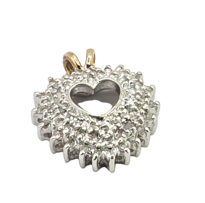 Vintage: 9ct Yellow & White Gold Diamond Heart Pendant