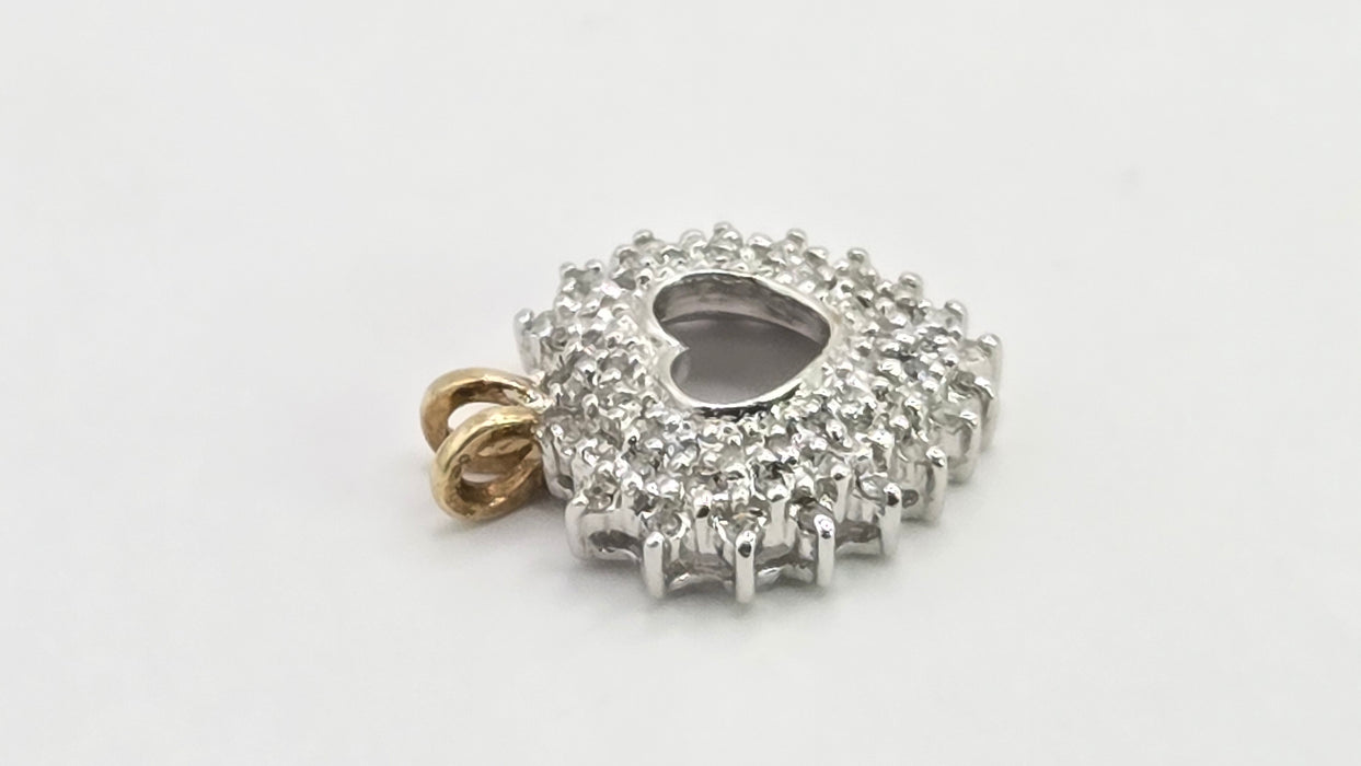 Vintage: 9ct Yellow & White Gold Diamond Heart Pendant