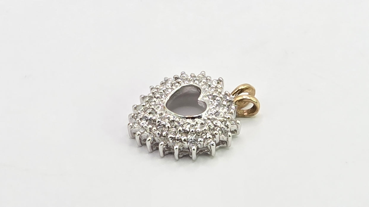 Vintage: 9ct Yellow & White Gold Diamond Heart Pendant