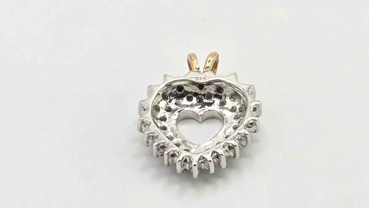 Vintage: 9ct Yellow & White Gold Diamond Heart Pendant