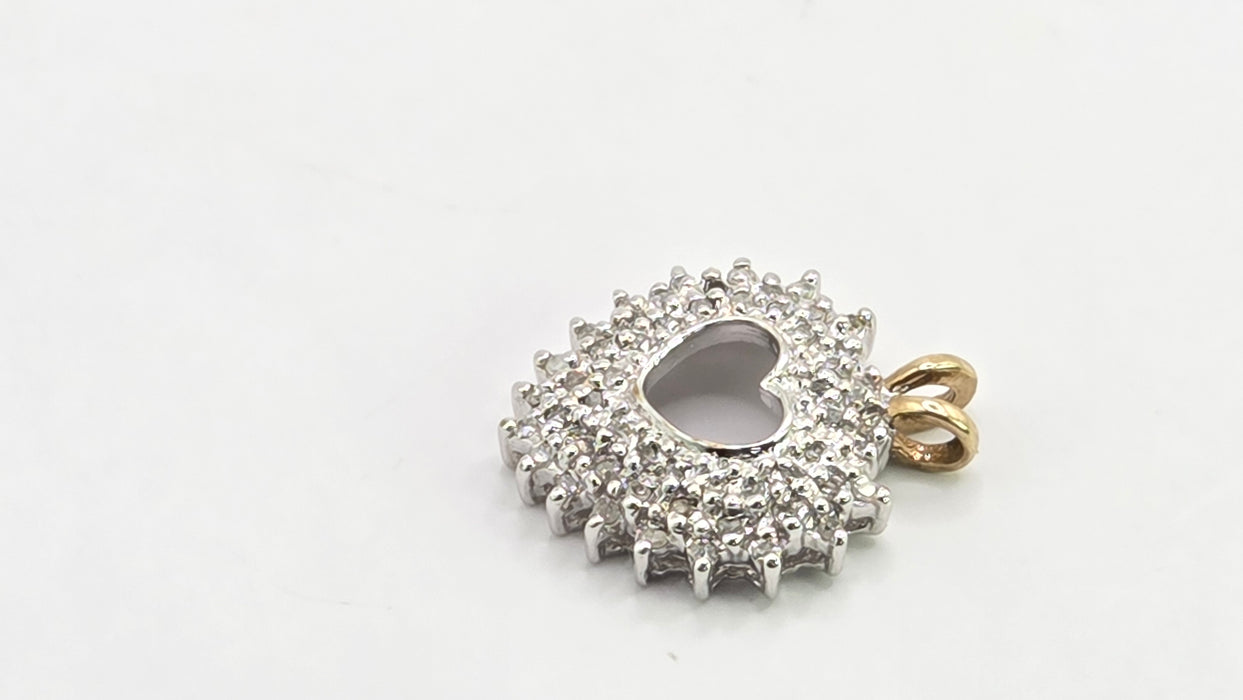 Vintage: 9ct Yellow & White Gold Diamond Heart Pendant