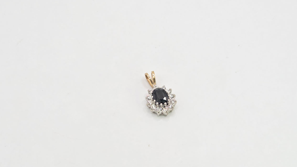 Vintage: 9ct Yellow Gold Sapphire & Simulated Diamond Cluster Pendant — From 1988