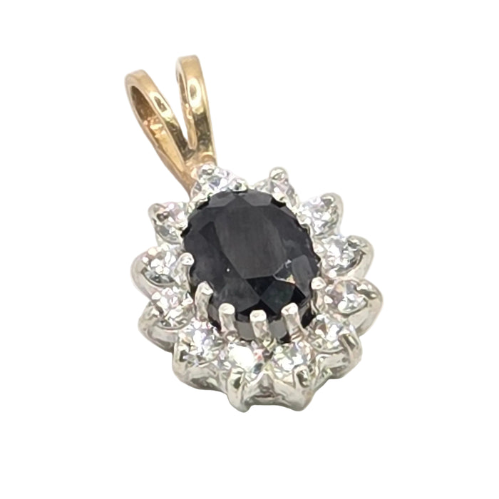 Vintage: 9ct Yellow Gold Sapphire & Simulated Diamond Cluster Pendant — From 1988