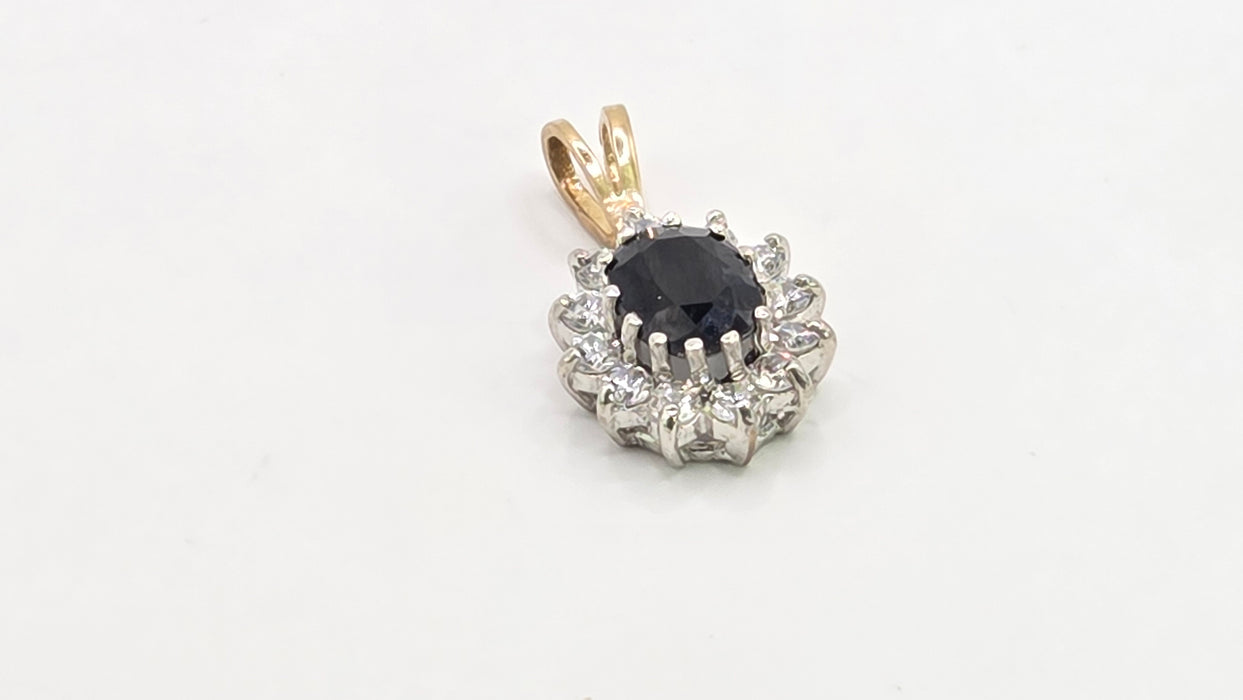 Vintage: 9ct Yellow Gold Sapphire & Simulated Diamond Cluster Pendant — From 1988
