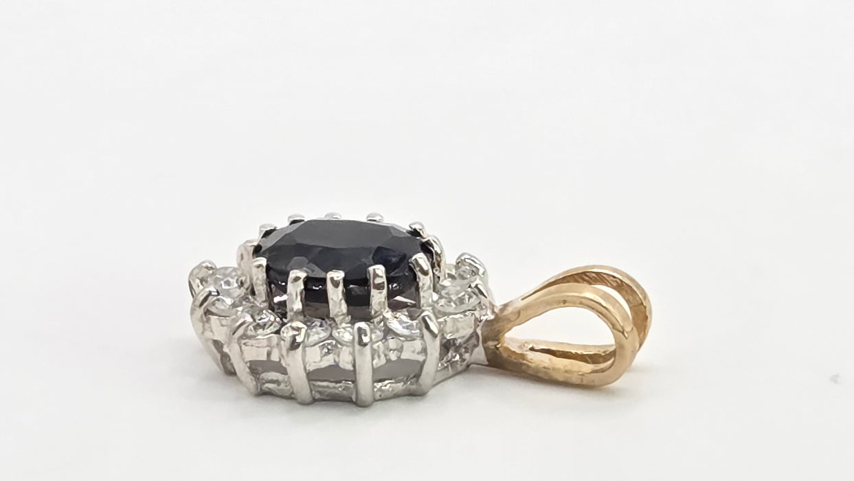 Vintage: 9ct Yellow Gold Sapphire & Simulated Diamond Cluster Pendant — From 1988