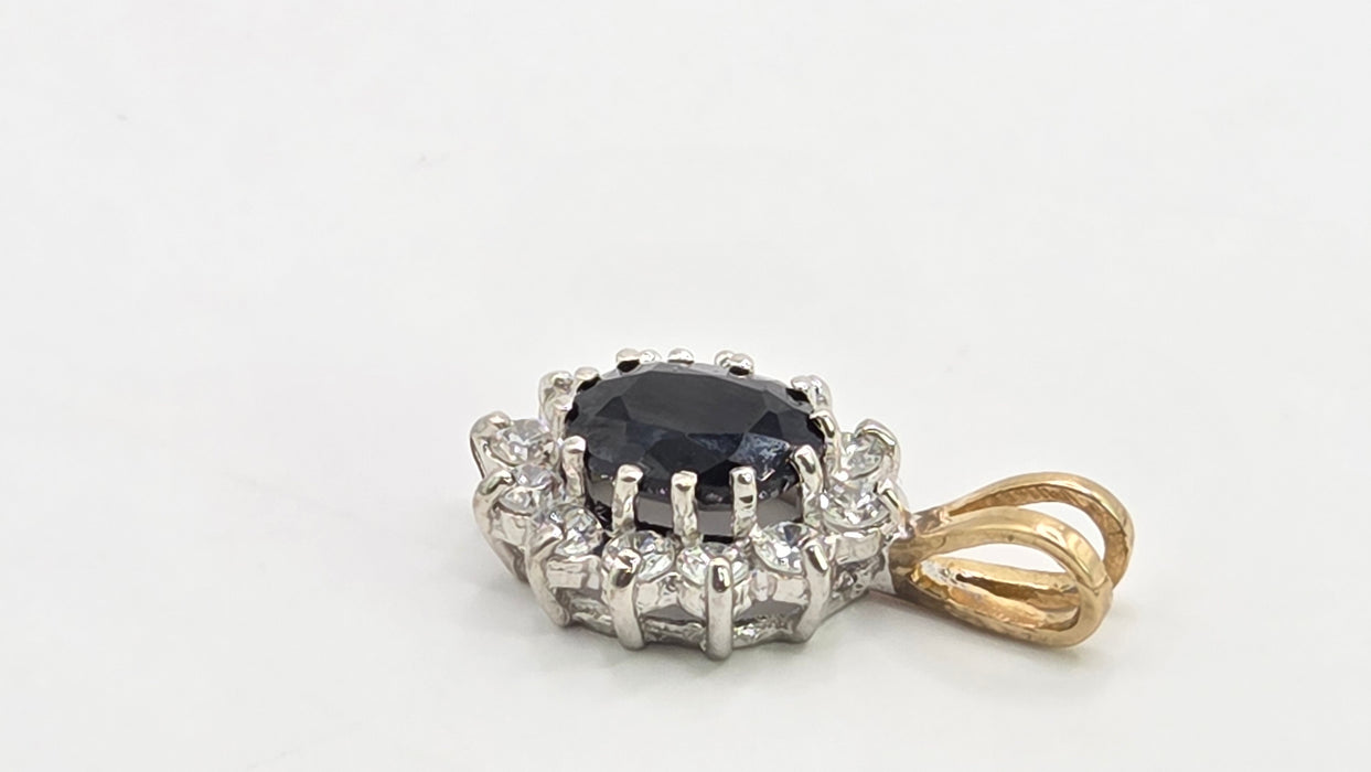 Vintage: 9ct Yellow Gold Sapphire & Simulated Diamond Cluster Pendant — From 1988