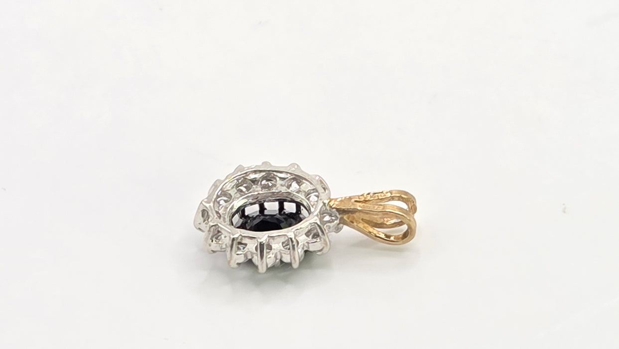 Vintage: 9ct Yellow Gold Sapphire & Simulated Diamond Cluster Pendant — From 1988