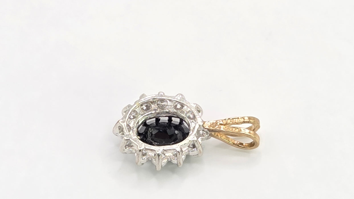 Vintage: 9ct Yellow Gold Sapphire & Simulated Diamond Cluster Pendant — From 1988