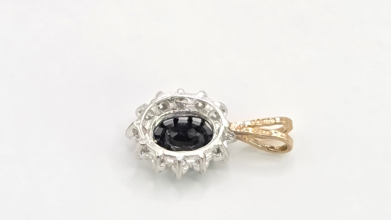 Vintage: 9ct Yellow Gold Sapphire & Simulated Diamond Cluster Pendant — From 1988