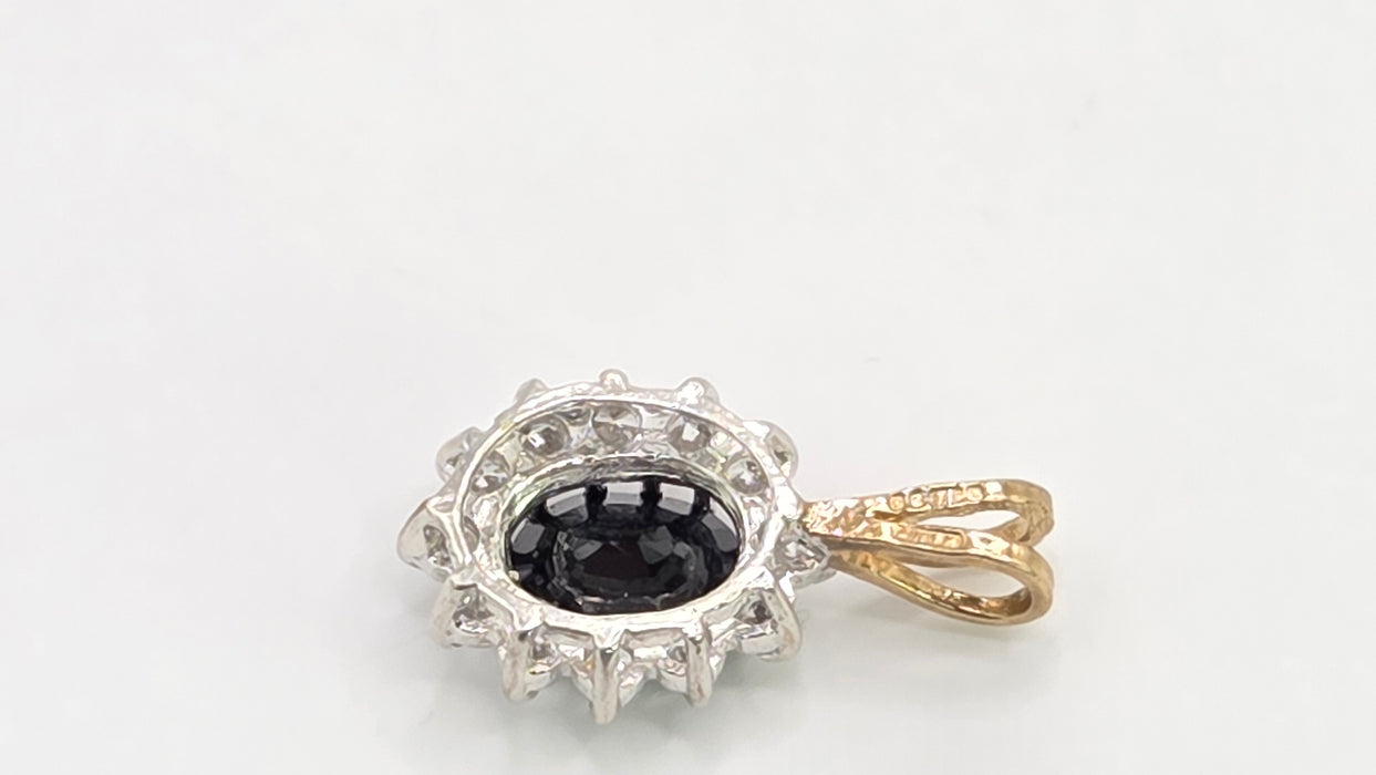 Vintage: 9ct Yellow Gold Sapphire & Simulated Diamond Cluster Pendant — From 1988