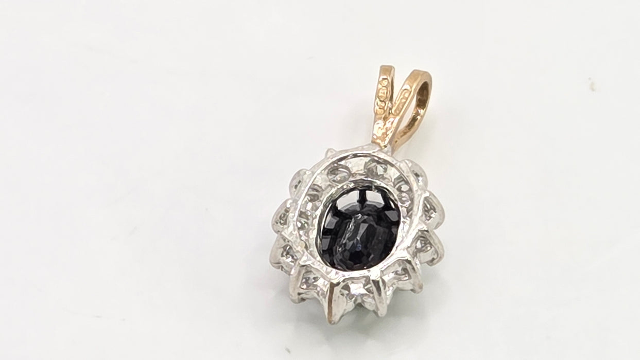 Vintage: 9ct Yellow Gold Sapphire & Simulated Diamond Cluster Pendant — From 1988