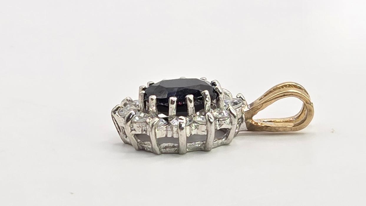 Vintage: 9ct Yellow Gold Sapphire & Simulated Diamond Cluster Pendant — From 1988