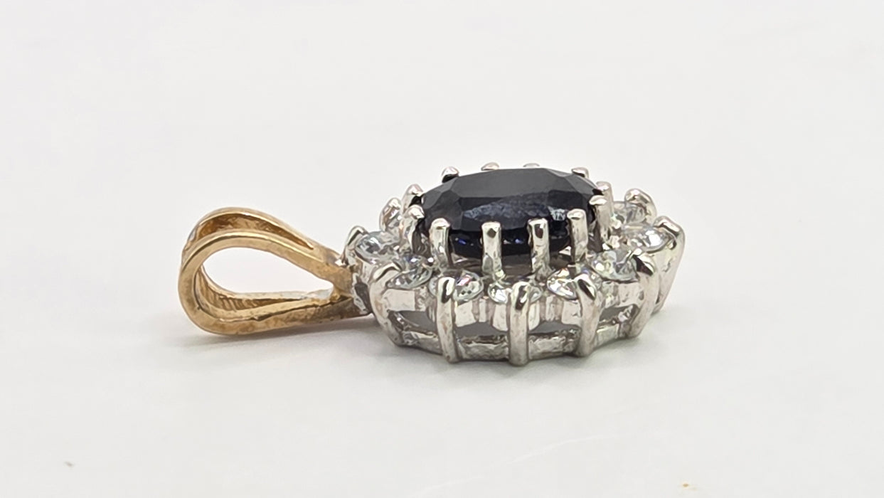 Vintage: 9ct Yellow Gold Sapphire & Simulated Diamond Cluster Pendant — From 1988
