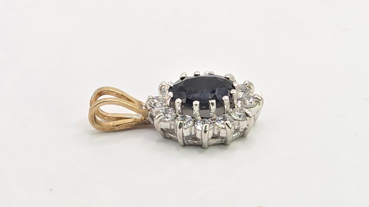 Vintage: 9ct Yellow Gold Sapphire & Simulated Diamond Cluster Pendant — From 1988