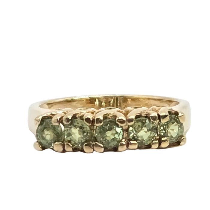Vintage: 9ct Yellow Gold Green Sapphire Half-Eternity Stacker Ring