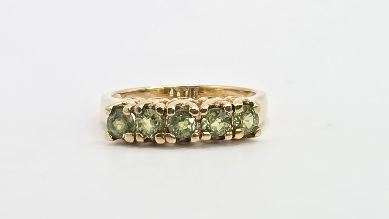 Vintage: 9ct Yellow Gold Green Sapphire Half-Eternity Stacker Ring