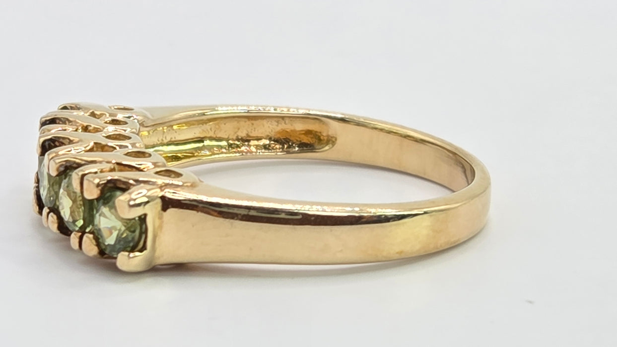 Vintage: 9ct Yellow Gold Green Sapphire Half-Eternity Stacker Ring