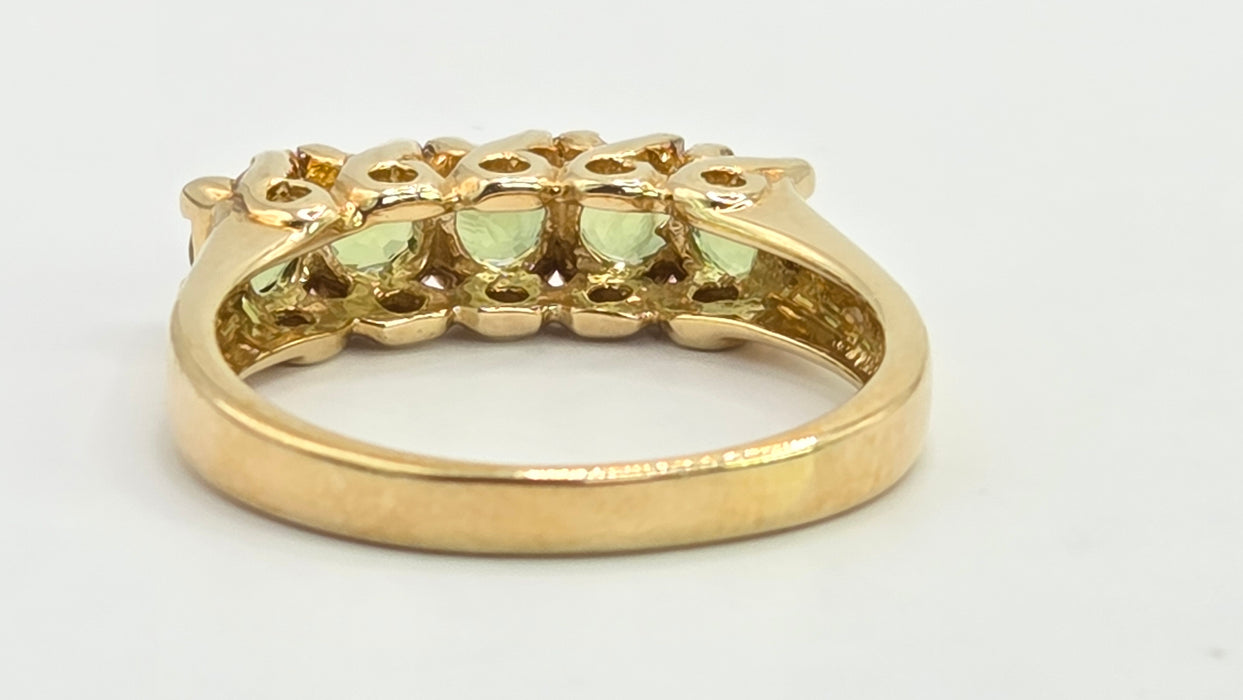 Vintage: 9ct Yellow Gold Green Sapphire Half-Eternity Stacker Ring