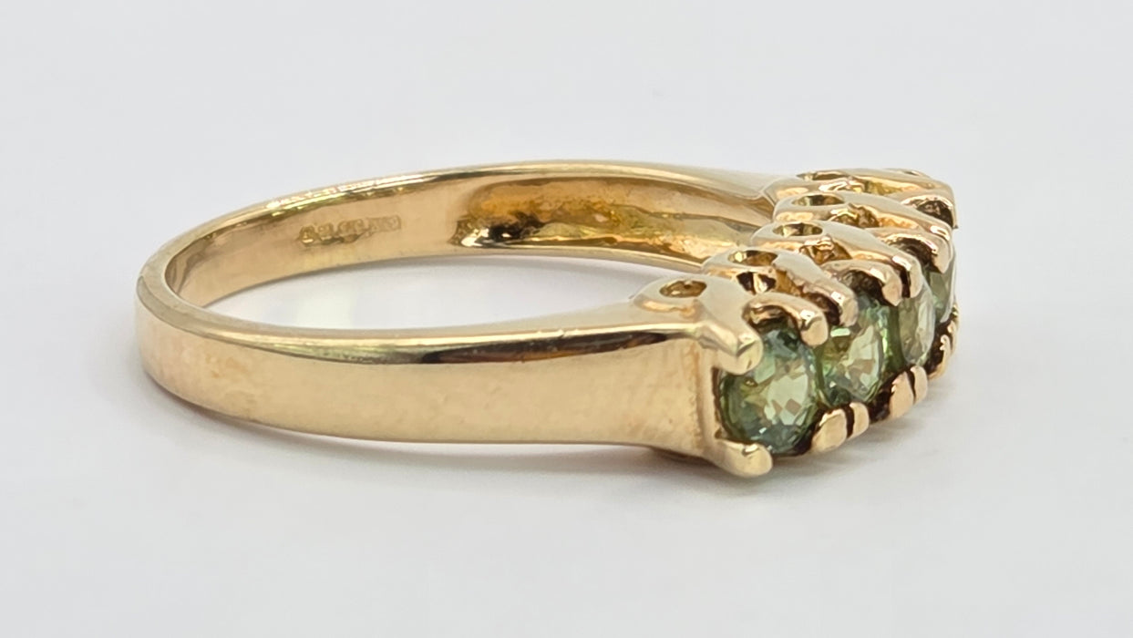 Vintage: 9ct Yellow Gold Green Sapphire Half-Eternity Stacker Ring