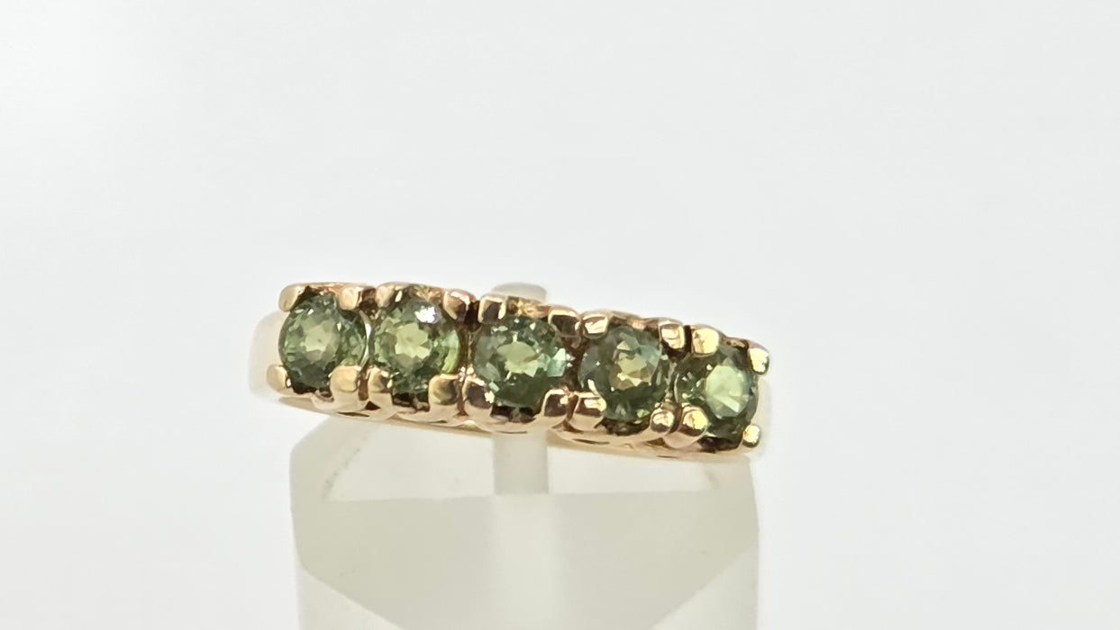 Vintage: 9ct Yellow Gold Green Sapphire Half-Eternity Stacker Ring