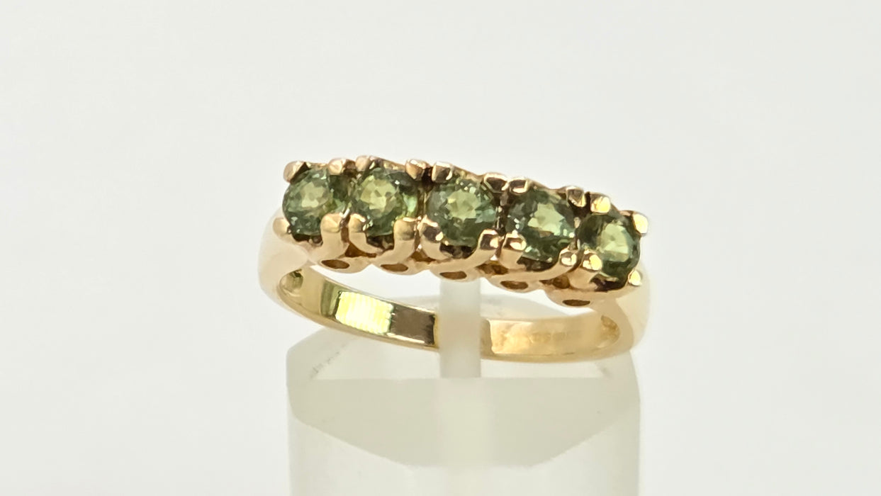 Vintage: 9ct Yellow Gold Green Sapphire Half-Eternity Stacker Ring