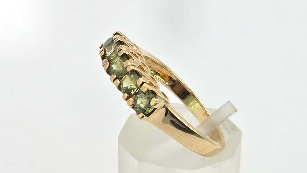 Vintage: 9ct Yellow Gold Green Sapphire Half-Eternity Stacker Ring