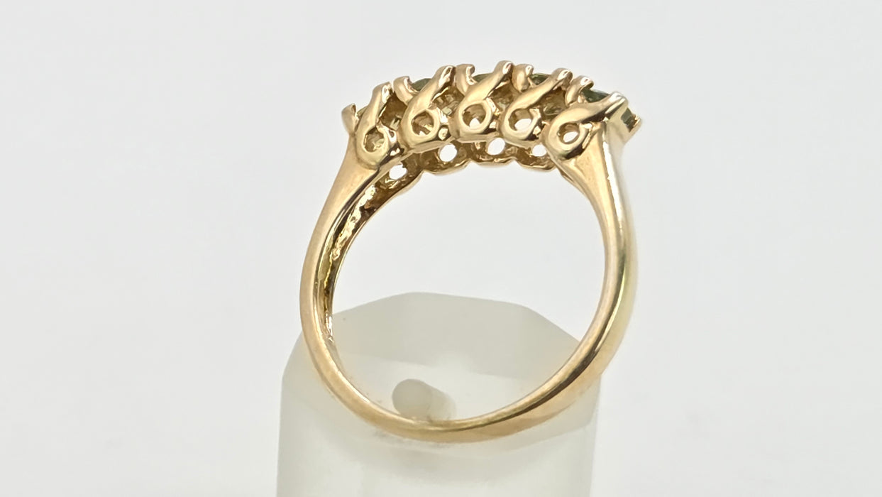 Vintage: 9ct Yellow Gold Green Sapphire Half-Eternity Stacker Ring
